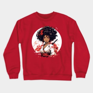 Afro Samurai Girl - Gift Idea, for Christmas, for Birthday, for kids, for Women, for Men, Afro Hair, Black, Proud, Japanese Martial Arts, Lover, Ninja, Mask, Dojo, Women, Karate, Judo, Kickboxing, Boxing, Aikido, Taekwondo, Jiu-jitsu, Crewneck Sweatshirt